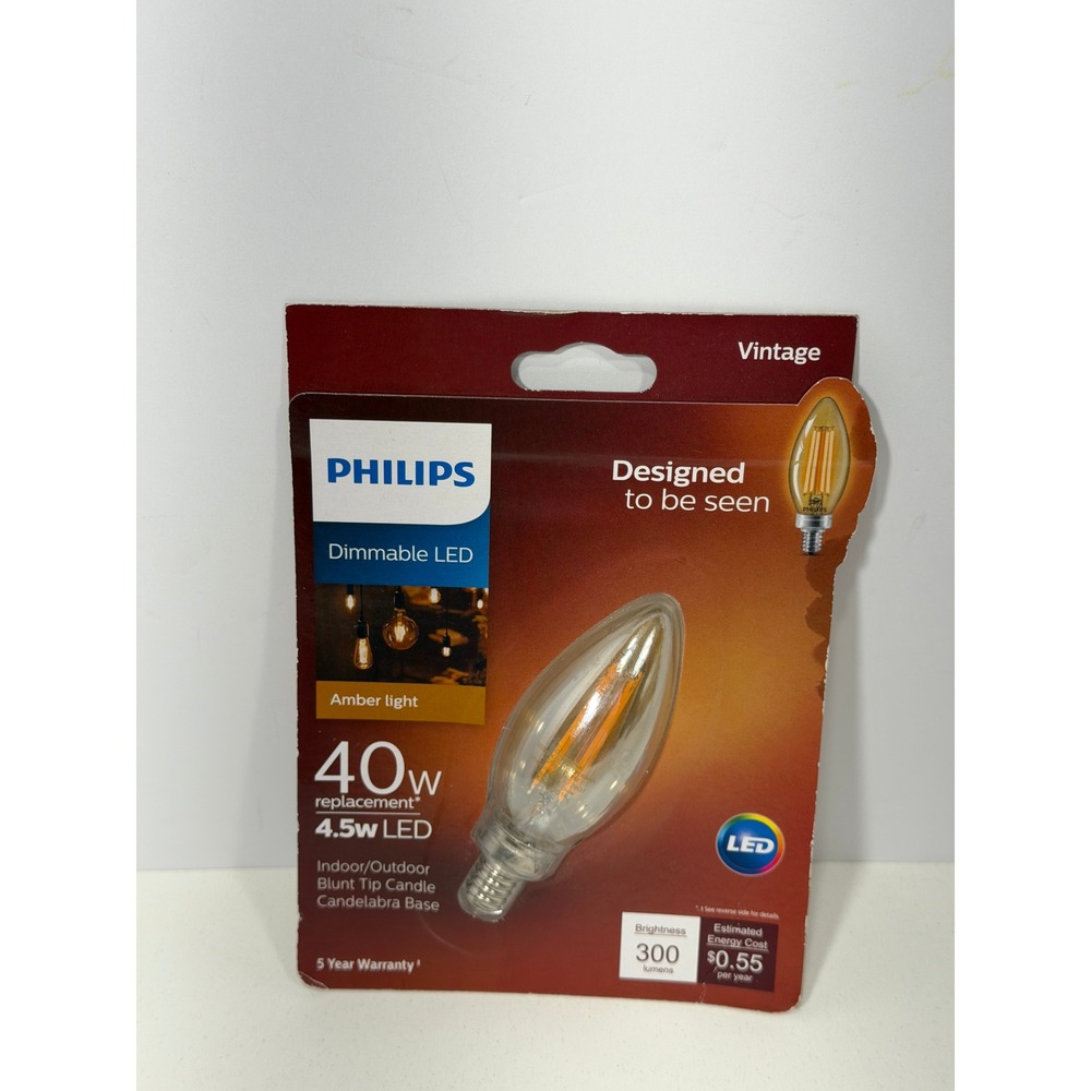 Philips Vintage Dimmable LED 40W Replacement Amber Light E12 Candelabra B11 Bulb
